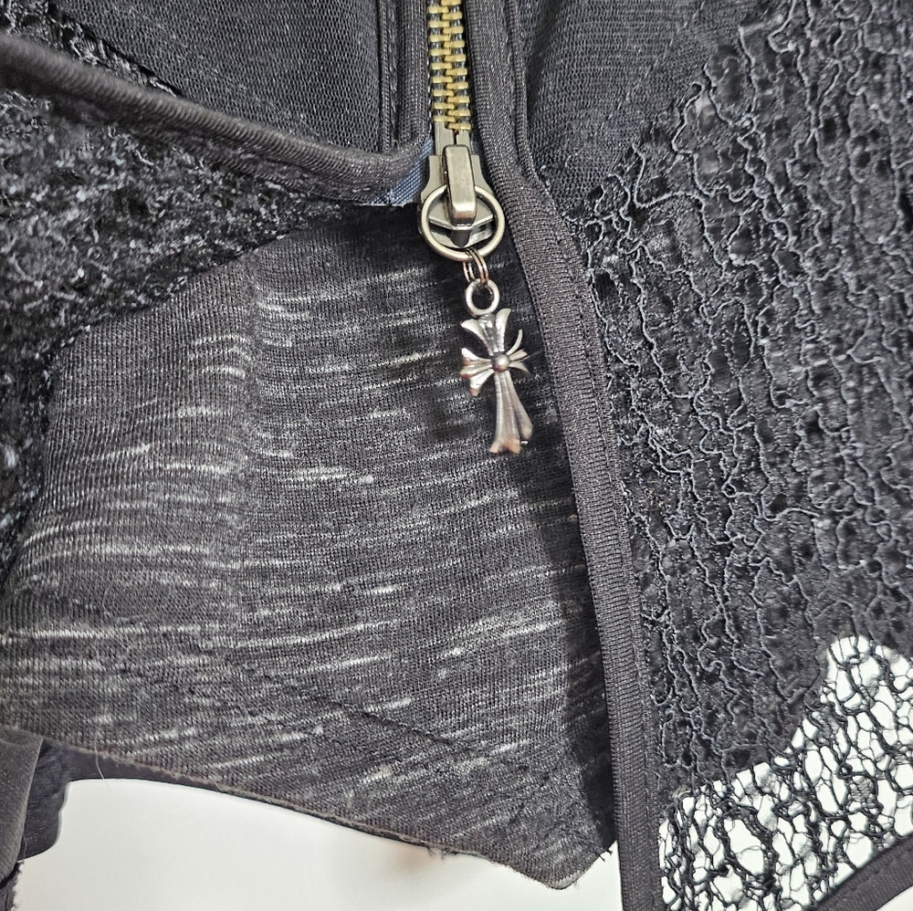 Ozzon Japan Ozz Croce Black Gothic High Neck Layered Top Silver Crosses And Lace - Picture 6 of 11
